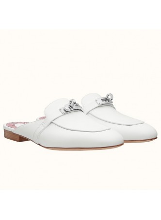  Hermes Oz Mules In White Calfskin Leather RB369